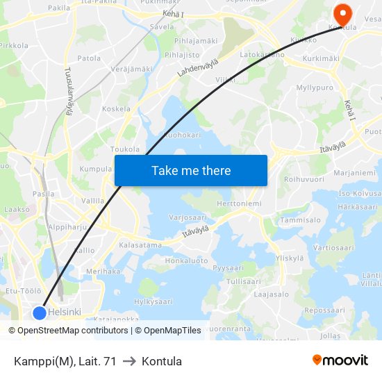 Kamppi(M), Lait. 71 to Kontula map