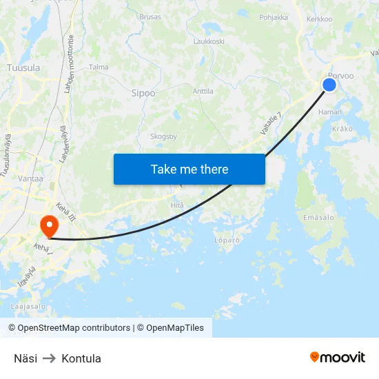 Näsi to Kontula map
