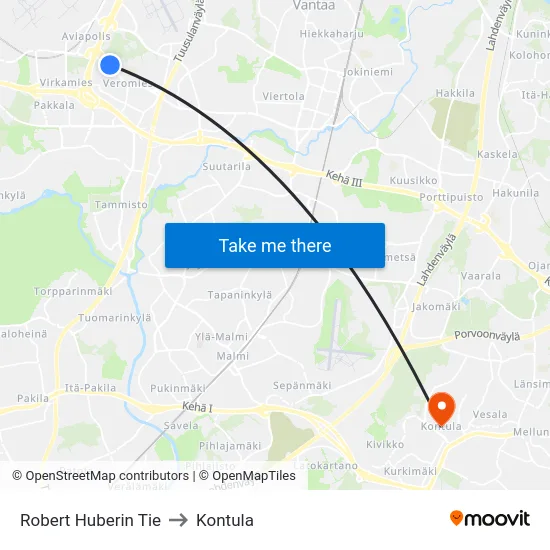 Robert Huberin Tie to Kontula map