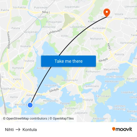 Nihti to Kontula map