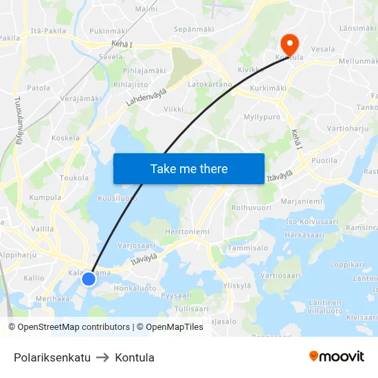 Polariksenkatu to Kontula map