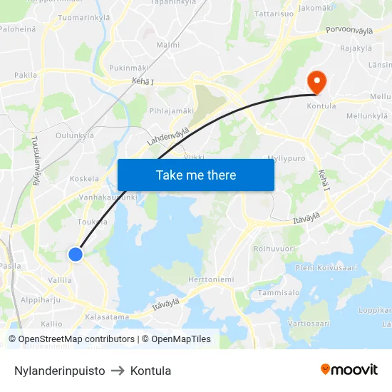 Nylander Park to Kontula map