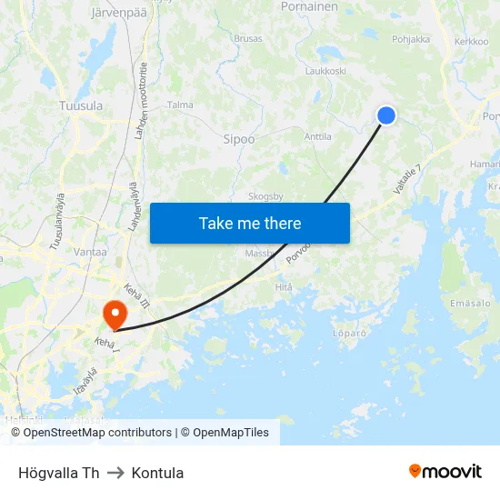 Högvalla Junction to Kontula map
