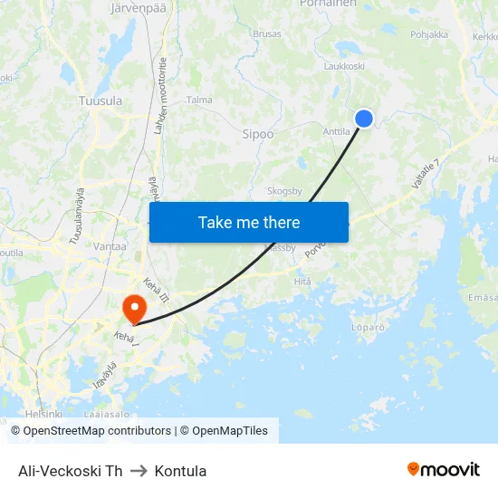 Ali-Veckoski Junction to Kontula map
