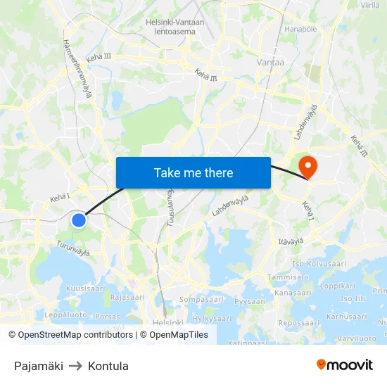 Pajamaki to Kontula map