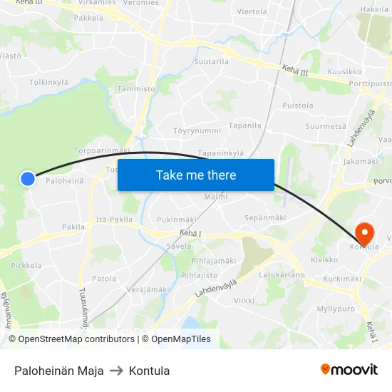 Paloheinän Maja to Kontula map