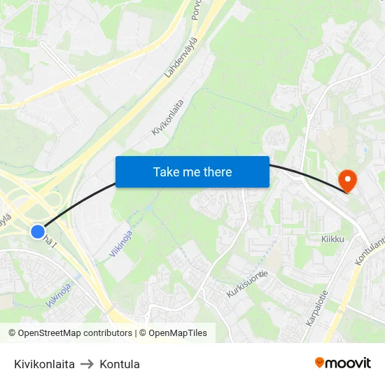 Kivikko Edge to Kontula map