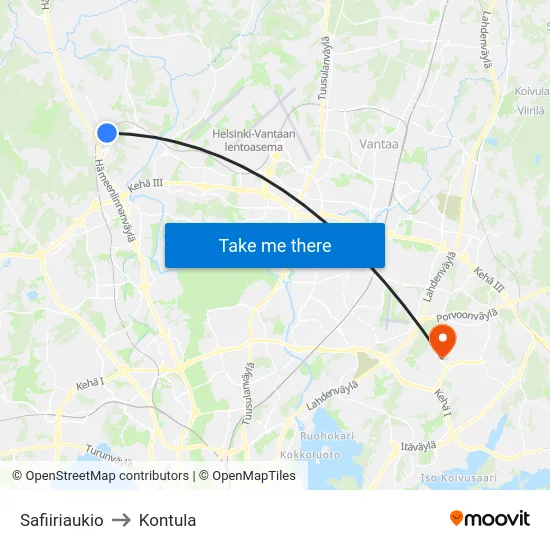 Safiiriaukio to Kontula map