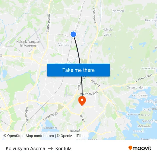 Koivukylän Asema to Kontula map