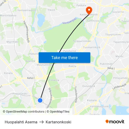 Huopalahti Asema to Manor Rapids map