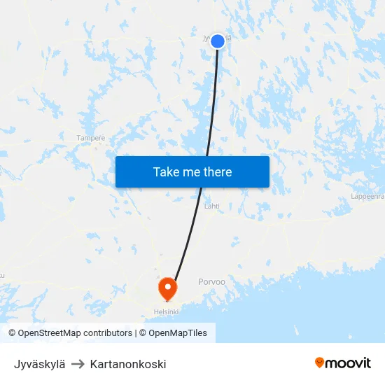 Jyvaskyla to Manor Rapids map