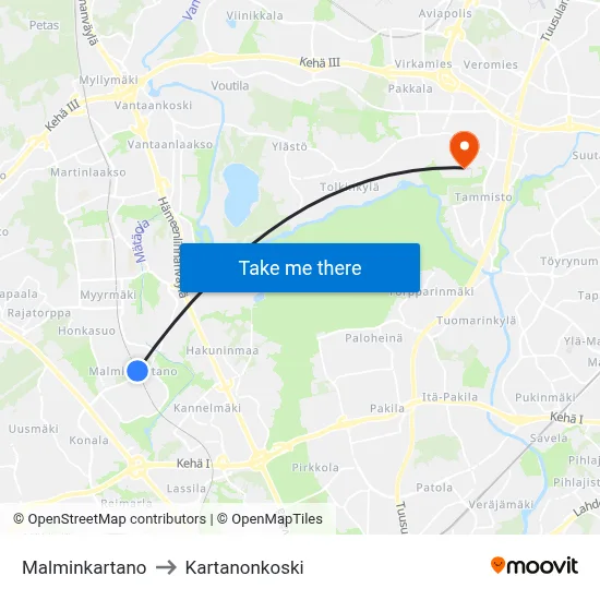 Malminkartano to Manor Rapids map