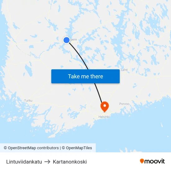 Lintuviidankatu to Manor Rapids map