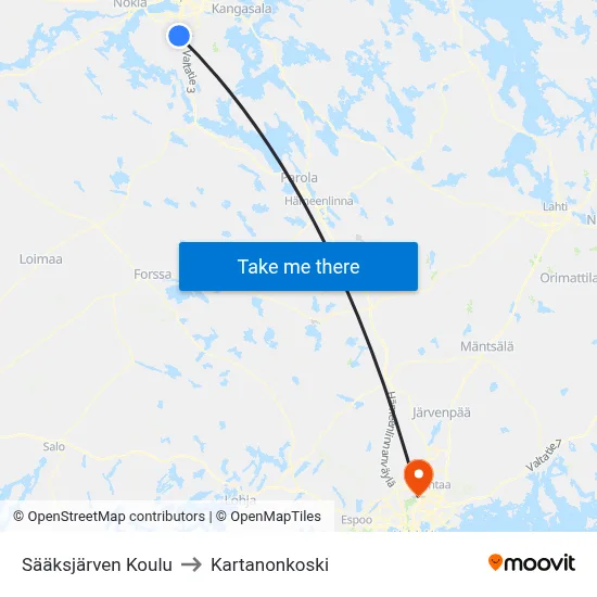Sääksjärvi School to Manor Rapids map