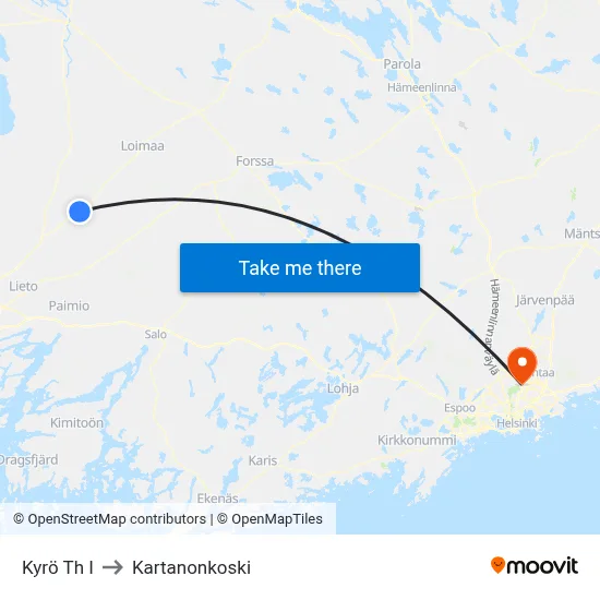 Kyro Stop E to Manor Rapids map
