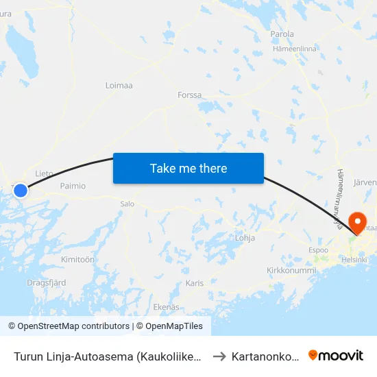 Turku Bus Station to Manor Rapids map