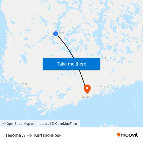 Tesoma A to Manor Rapids map