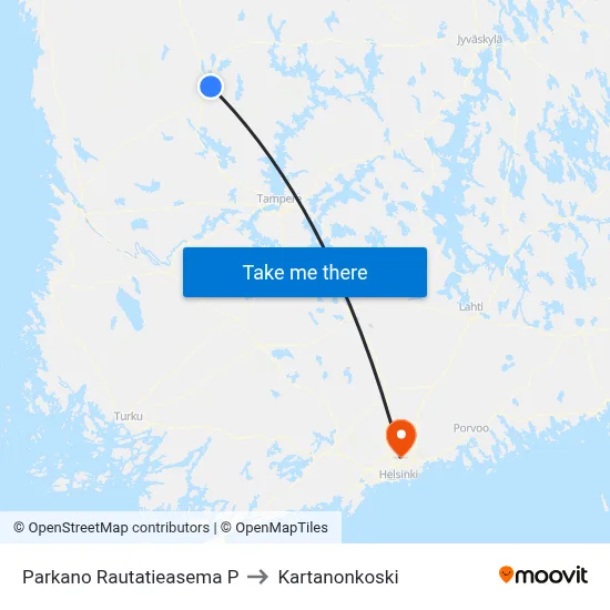 Parkano Railway Station North to Manor Rapids map