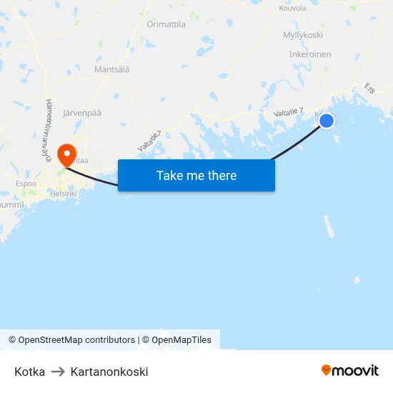 Kotka to Manor Rapids map