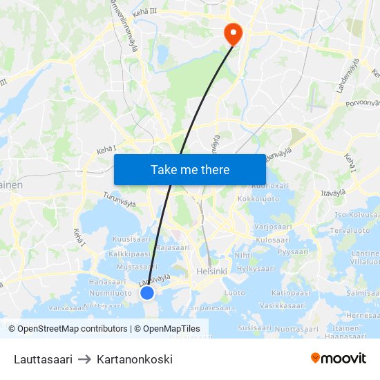 Lauttasaari to Kartanonkoski map