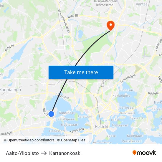 Aalto-Yliopisto to Kartanonkoski map