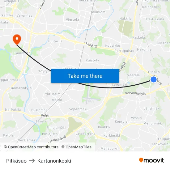 Pitkäsuo to Manor Rapids map