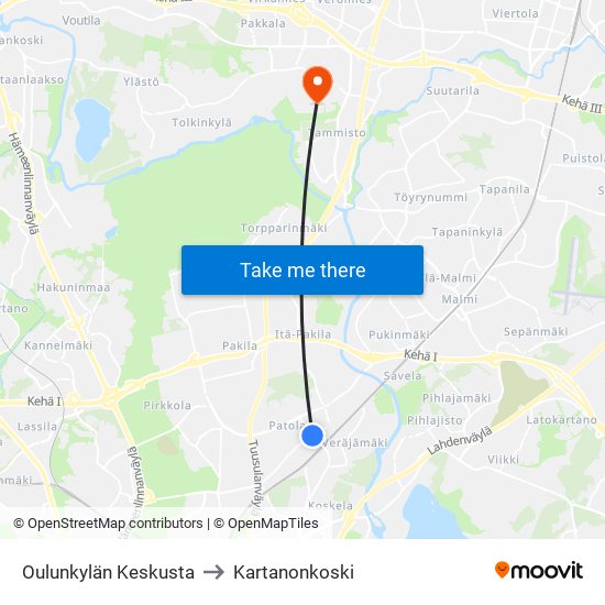 Oulunkylän Keskusta to Kartanonkoski map