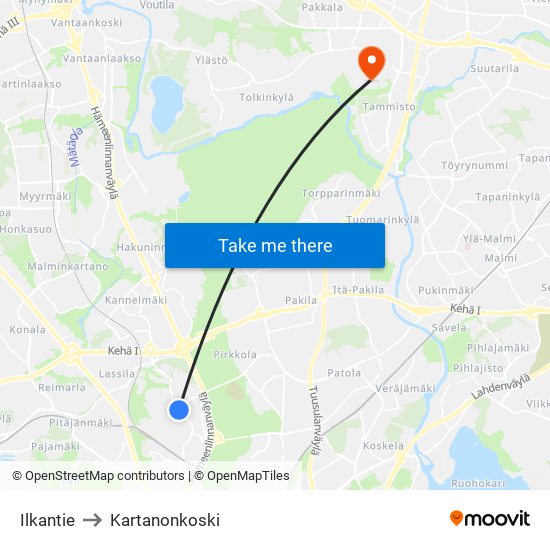 Ilkantie to Kartanonkoski map