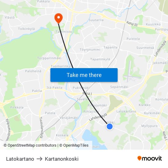 Latokartano to Kartanonkoski map