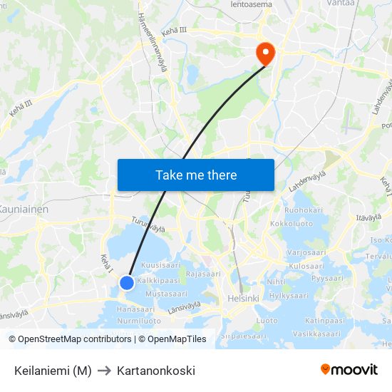 Keilaniemi (M) to Kartanonkoski map