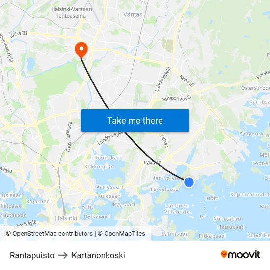 Rantapuisto to Manor Rapids map
