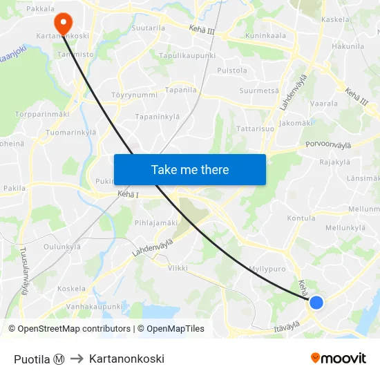 Puotila Ⓜ️ to Manor Rapids map