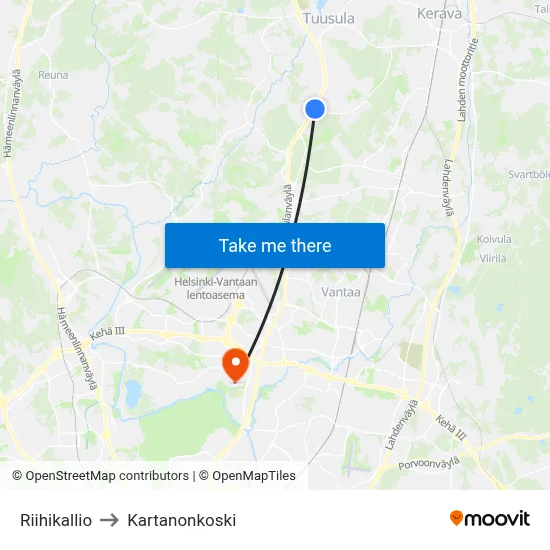 Riihikallio to Manor Rapids map