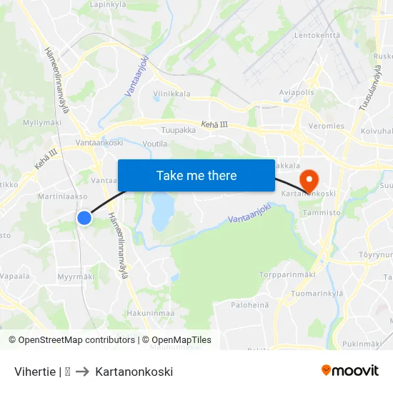 Vihertie | 🌳 to Manor Rapids map