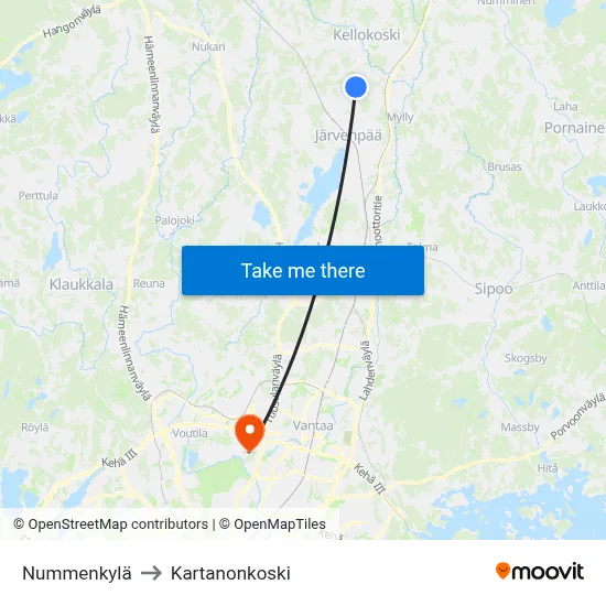 Nummenkylä to Manor Rapids map