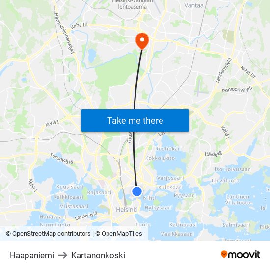 Haapaniemi to Kartanonkoski map