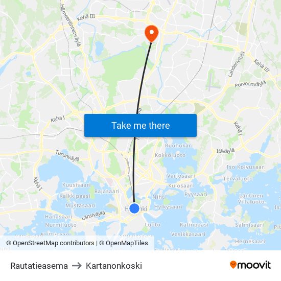 Rautatieasema to Kartanonkoski map