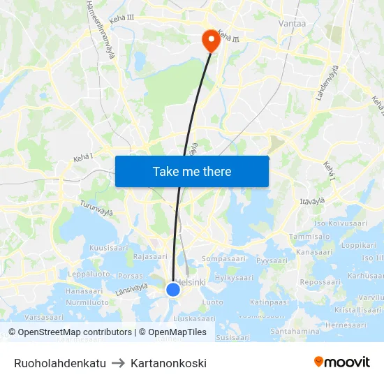 Ruoholahti Street to Manor Rapids map