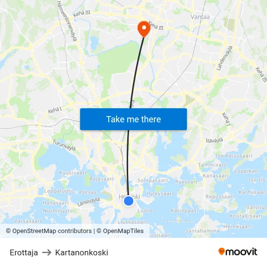 Erottaja to Manor Rapids map