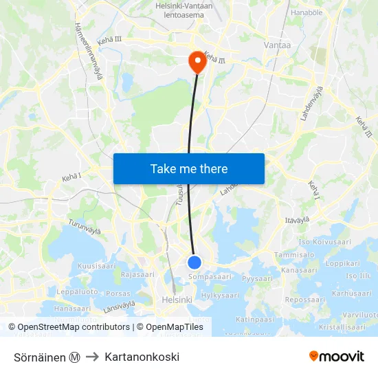 Sörnäinen Ⓜ️ to Manor Rapids map