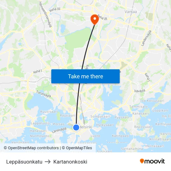 Leppäsuo Street to Manor Rapids map