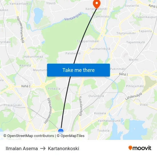 Ilmala Station to Manor Rapids map