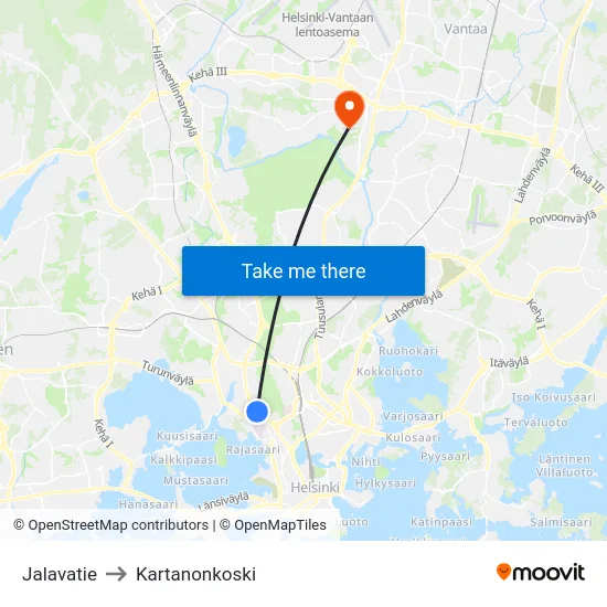 Jalavatie to Kartanonkoski map