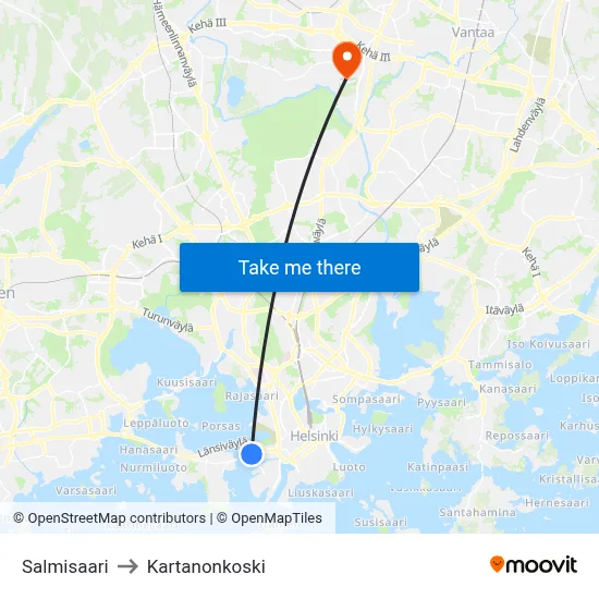 Salmisaari to Manor Rapids map