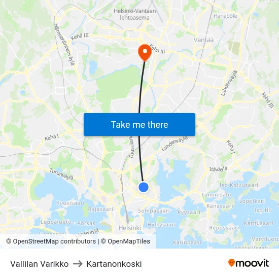 Vallila Depot to Manor Rapids map
