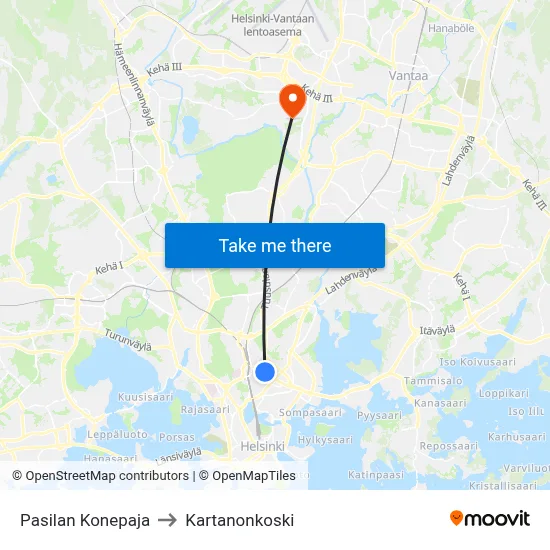 Pasila Machine Shop to Manor Rapids map