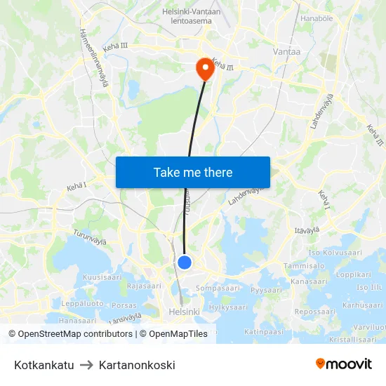 Kotkankatu to Manor Rapids map