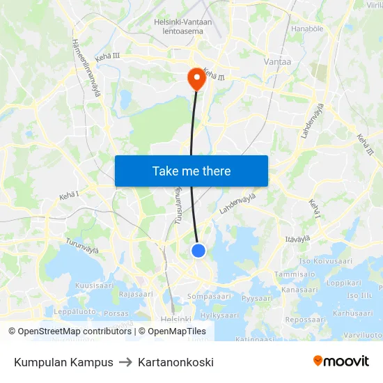 Kumpula Campus to Manor Rapids map