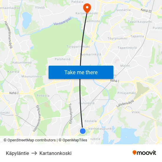 Käpyläntie to Manor Rapids map