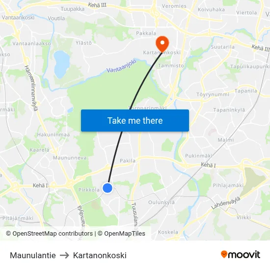 Maunulantie to Manor Rapids map